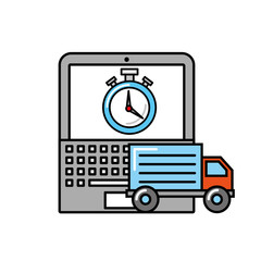 laptop truck clock time online shopping logistic