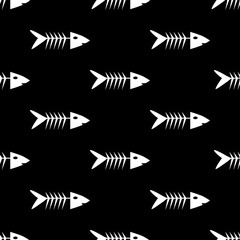 Seamless skeleton fish vector background black and white
