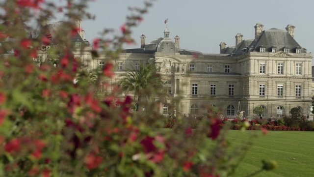 Wide shot of exterior of Jardin du Luxembourg, Paris, France
