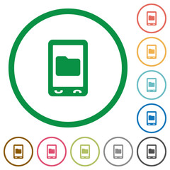 Mobile data storage flat icons with outlines