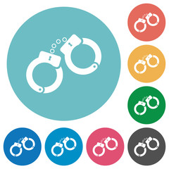 Handcuffs flat round icons