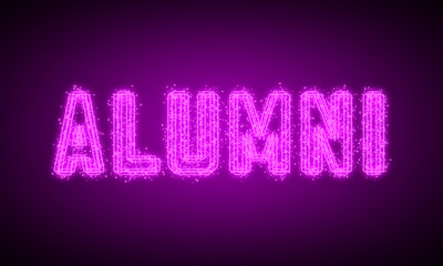 ALUMNI - pink glowing text at night on black background