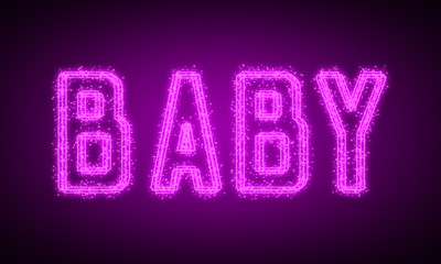 Naklejka na ściany i meble BABY - pink glowing text at night on black background