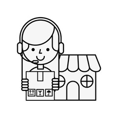 operator girl market cardboard box online shopping