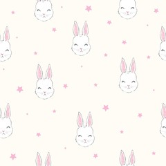 Seamless pattern with cartoon bunnies for kids. Abstract art print. Hand drawn background with cute animals. Vector illustration