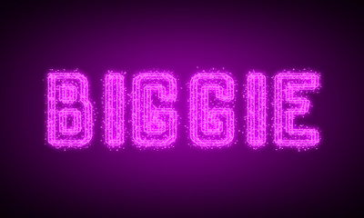 BIGGIE - pink glowing text at night on black background