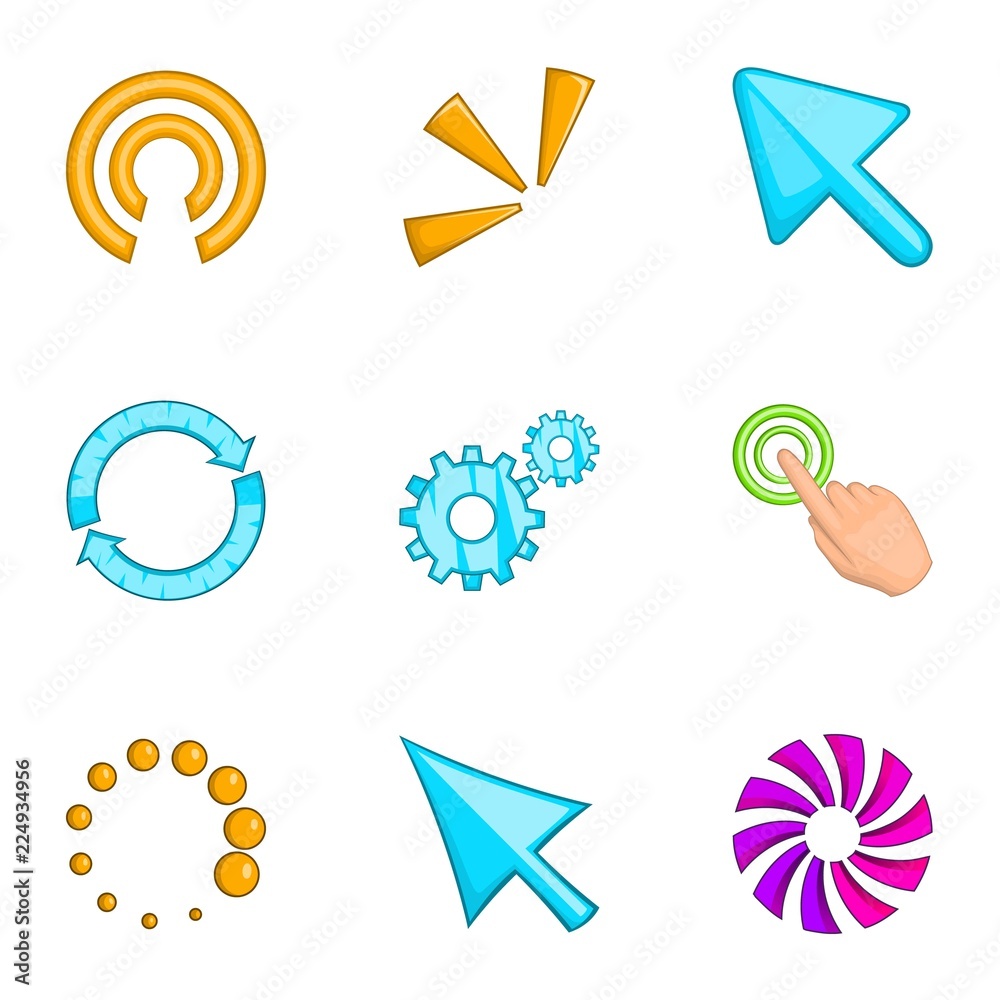 Poster pointer computer mouse icons set. cartoon illustration of 9 pointer computer mouse vector icons for 