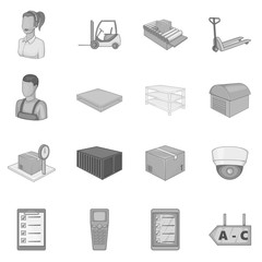 Warehouse store icons set in monochrome style isolated on white background