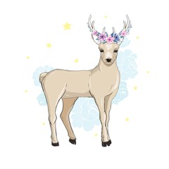 Deer cartoon illustration design.Cute bambi animal vector.Merry christmas card.