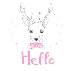 Deer cartoon illustration design.Cute bambi animal vector.Merry christmas card.
