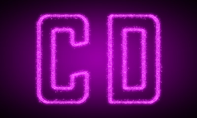 CD - pink glowing text at night on black background