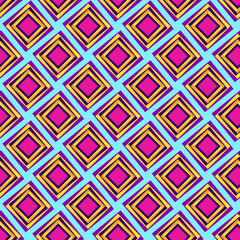 colorful diamonds repeating pattern in pink, golden yellow and purple with 3D appearance for textile, fabric, backdrops, backgrounds, templates and creative surface designs. pattern swatch at eps.file