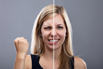 Woman Showing Angry And Happy Expression