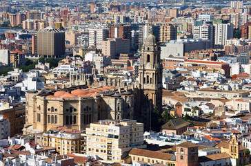 Cityscape  of  Malaga Spain including Cathedral 