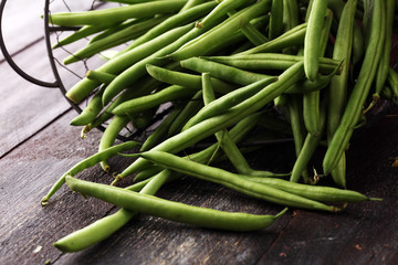 healthy green beans from farmer market or bush beans.