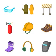 Outfit of road worker icons set. Cartoon illustration of 9 outfit of road worker vector icons for web