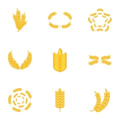 Elements with wheat icons set. Cartoon illustration of 9 elements with wheat vector icons for web