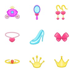 Little princess icons set. Cartoon illustration of 9 little princess vector icons for web