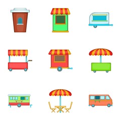 Street retail and market icons set. Cartoon illustration of 9 street retail and market vector icons for web