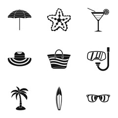Beach vacation icons set. Simple illustration of 9 beach vacation vector icons for web