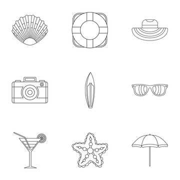 Beach icons set. Outline illustration of 9 beach vector icons for web