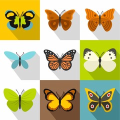 Butterfly icons set. Flat illustration of 9 butterfly vector icons for web