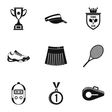 Active tennis icons set. Simple illustration of 9 active tennis vector icons for web