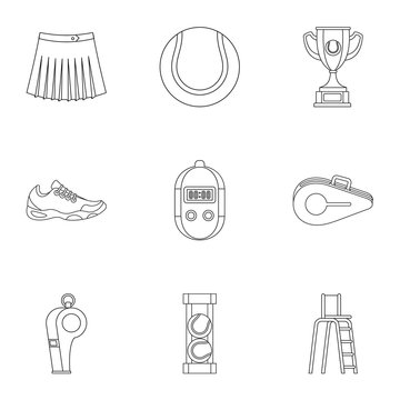 Tennis icons set. Outline illustration of 9 tennis vector icons for web