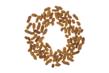 Pile of shelled peanuts isolated on white background