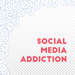 Social media icons. Social media addiction concept. Falling scattered thumbs up. Fair abstract left 