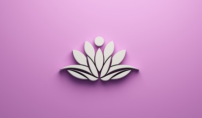 White Lotus Person Logo on Pink Background. 3D Render illustration