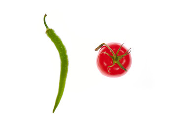 Pepper and tomato isolated on white background