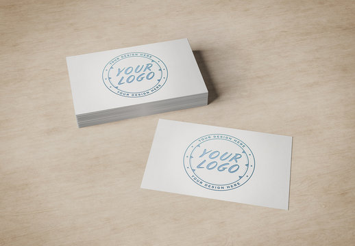 Stack of Business Cards on Wood Mockup 