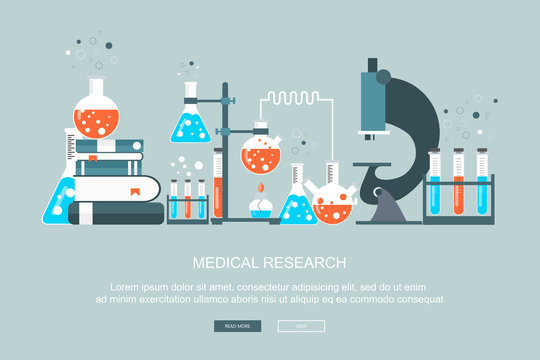 Laboratory equipment banner. Concept for science, medicine and knowledge. Flat vector illustration