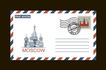 illustration of postal envelope of russian symbols on black background