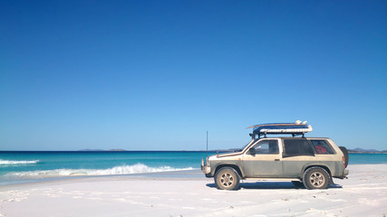 Fototapeta na wymiar View of Beach on Fraser Island with one car