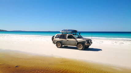 Fototapeta na wymiar View of Beach on Fraser Island with one car