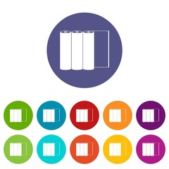 Rolls of paper set icons in different colors isolated on white background