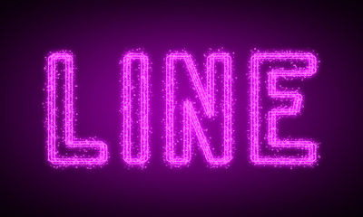LINE - pink glowing text at night on black background