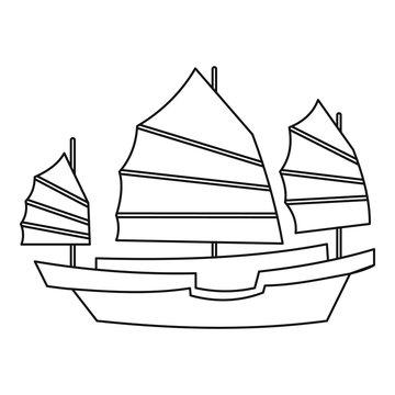 recommend clip art: Chinese wooden sailing ship icon. Outline illustration of chinese wooden sailing ship vector icon for web
