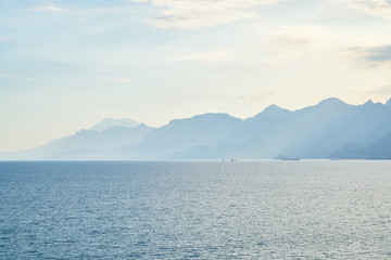 Blue sea and beautiful mountains