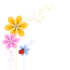 vector background with flowers and ladybird