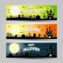 Obraz premium Three horizontal Halloween banners detailed vector set