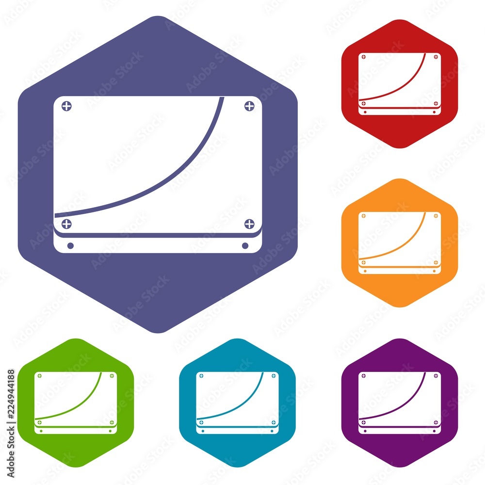 Poster database icons set rhombus in different colors isolated on white background