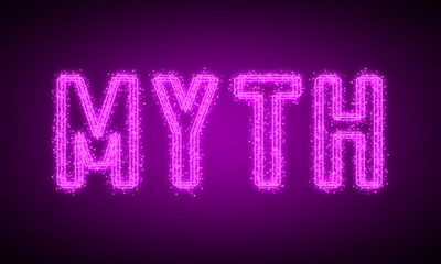 MYTH - pink glowing text at night on black background