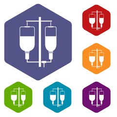Intravenous infusion icons set rhombus in different colors isolated on white background