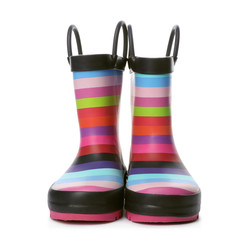 Colorful children's rubber boots on white background