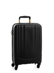 Black suitcase for travelling on white background