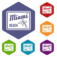 Miami beach icons set rhombus in different colors isolated on white background