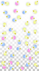 Obraz premium Vector Realistic Colorful Petals Falling on Transparent Background. Spring Romantic Flowers Illustration. Flying Petals. Sakura Spa Design. Blossom Confetti. Design Elements for Wedding Decoration.